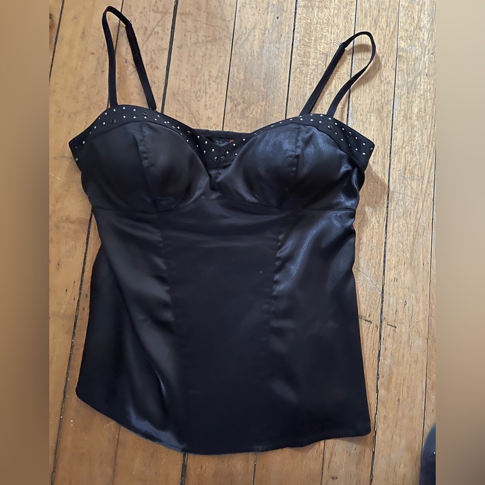G by Guess Black Satin Studded Top